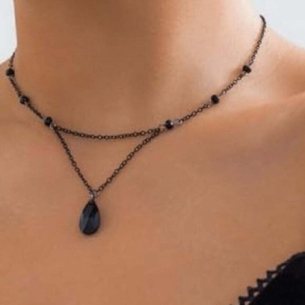 Elegant Black Layered Necklace‎ new